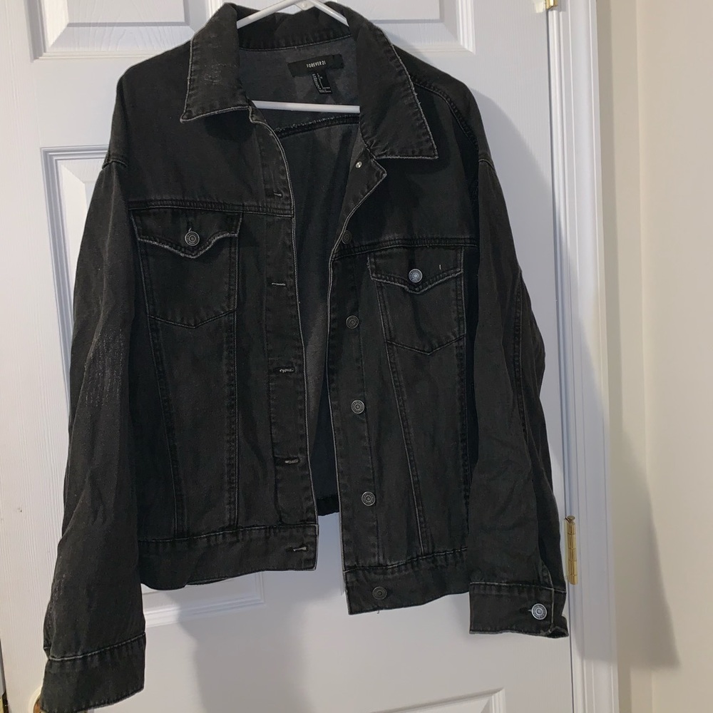 Forever 21 “common sense” black denim jacket